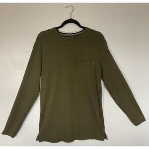 Craft + Flow Sweater Polo Green Thyme Cable Knit Long Sleeve Size L
